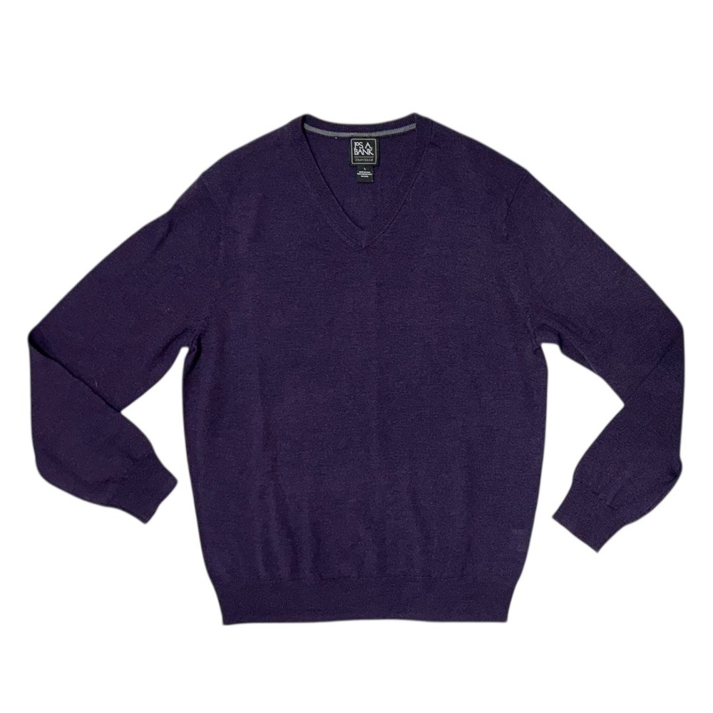 Jos A Bank Traveler V Neck Merino Wool Sweater Men Large Purple